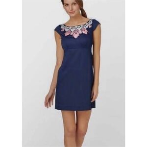Lilly Pulitzer ALLURA DRESS ADORN EMBROIDERY PLACED TRUE NAVY Size 14